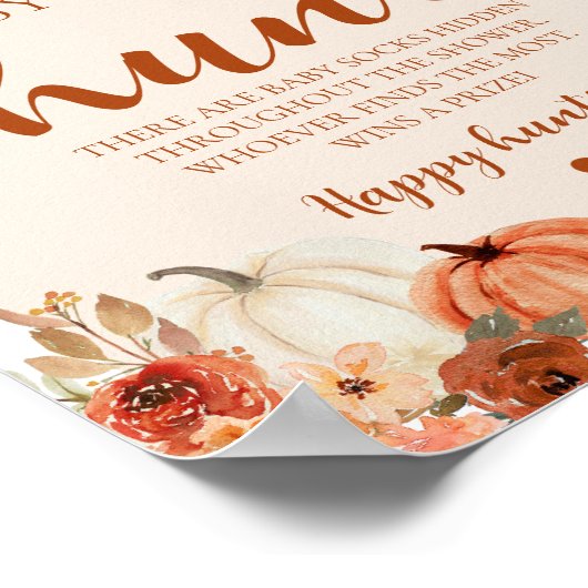 Fall LittlePumpkin Baby Sock Hunt Baby Shower Game Poster (Ecke)