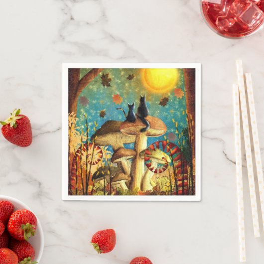 Fall Lovers Cats Forest Mushrooms Stars Night Sky Serviette (Beispiel)