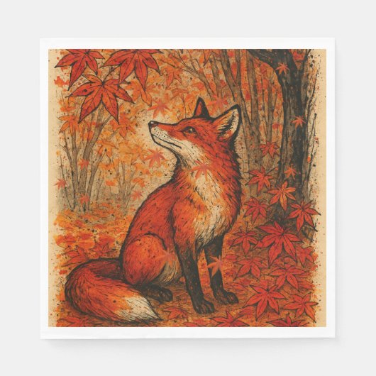 Fall Lovers Fox Forest Leaves Trees Serviette (Vorderseite)