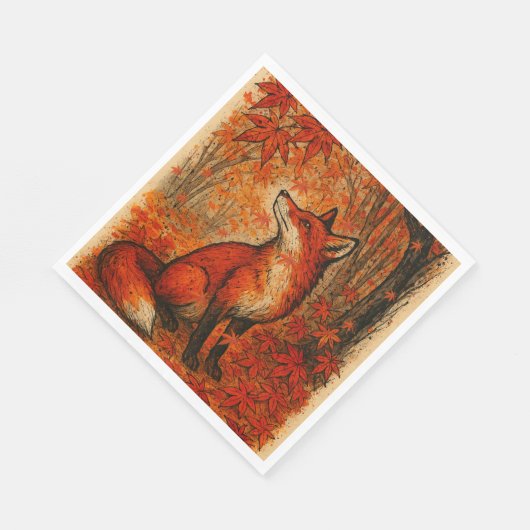 Fall Lovers Fox Forest Leaves Trees Serviette (Ecke)