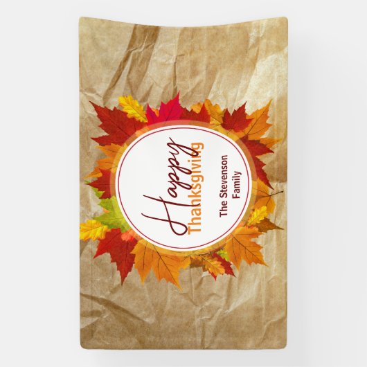 Fall Maple Blätter auf Papier Textur Erntedank Banner (Vertikal)