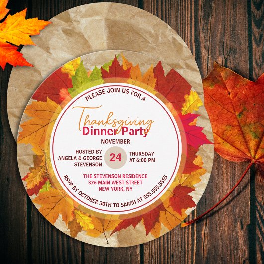 Fall Maple Blätter auf Papier Textur Erntedank Einladung