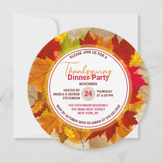 Fall Maple Blätter auf Papier Textur Erntedank Einladung (Vorderseite)