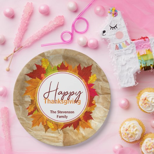 Fall Maple Blätter auf Papier Textur Erntedank Pappteller (Party)