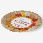 Fall Maple Blätter auf Papier Textur Erntedank Pappteller (Schrägansicht)