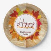 Fall Maple Blätter auf Papier Textur Erntedank Pappteller (Vorderseite)