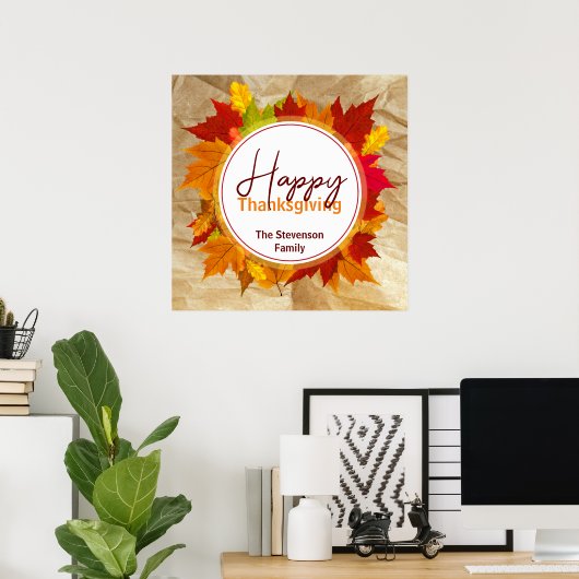 Fall Maple Blätter auf Papier Textur Erntedank Poster (Heimbüro)