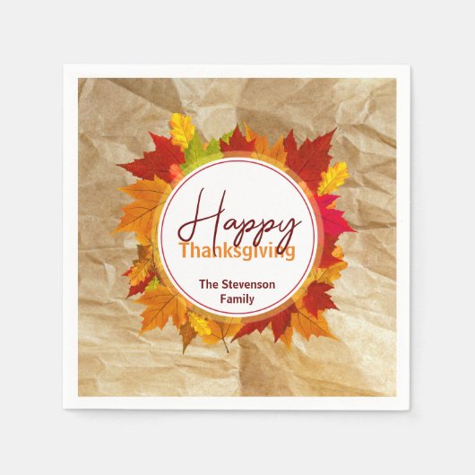 Fall Maple Blätter auf Papier Textur Erntedank Serviette (Vorderseite)