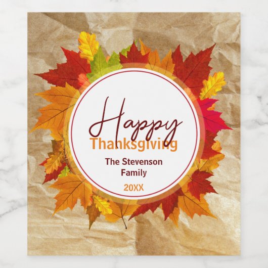 Fall Maple Blätter auf Papier Textur Erntedank Weinetikett (Einzelnes Label)