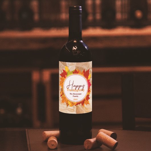 Fall Maple Blätter auf Papier Textur Erntedank Weinetikett