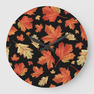 Fall Maple Blätter Erntedank Muster Große Wanduhr