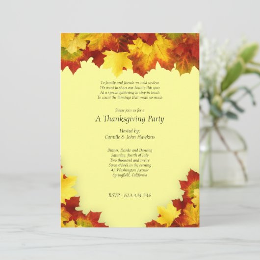 Fall Maple Blätter Erntedank Party Einladung (Stehend Vorderseite)