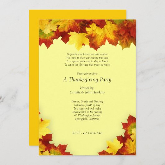 Fall Maple Blätter Erntedank Party Einladung (Vorne/Hinten)