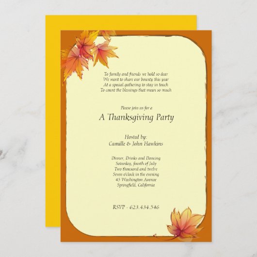 Fall Maple Blätter Erntedank Party Einladung (Vorne/Hinten)