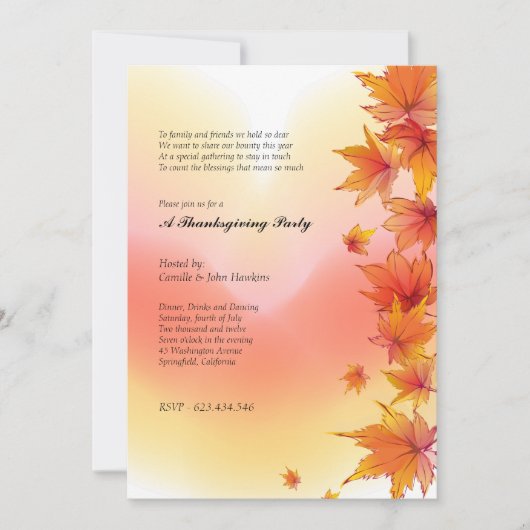 Fall Maple Blätter Erntedank Party Einladung (Vorderseite)