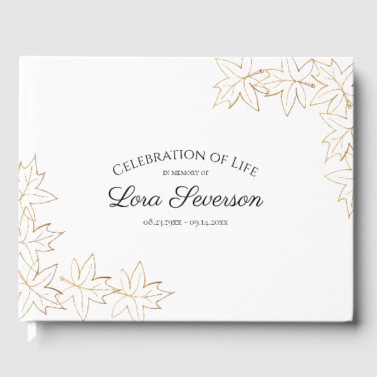 Fall Maple Blätter Feier zum Gedenken an das Leben Gästebuch (Vorderseite)