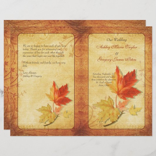 Fall Maple Blätter Hochzeitsprogramm (Vorne/Hinten)