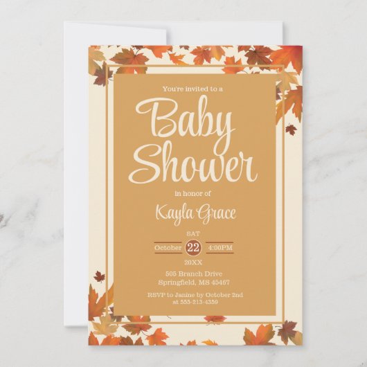 Fall Maple Blätter Kinderdusche Einladung (Vorderseite)