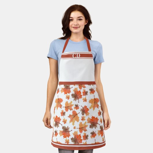 Fall Maple-Blätter Mehrfach-Print-Monogramm-Schürz Schürze (Getragen)