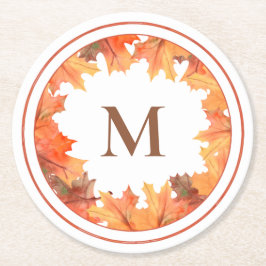 Fall Maple-Blätter Monogramm Runder Pappuntersetzer