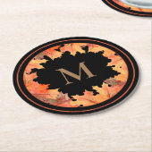 Fall Maple Blätter Monogramm Schwarz Runder Pappuntersetzer (Angewinkelt)