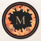 Fall Maple Blätter Monogramm Schwarz Runder Pappuntersetzer (Vorderseite)