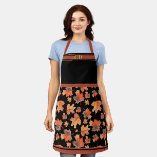 Fall Maple-Blätter Umblenddruckschwarz Monogramm Schürze