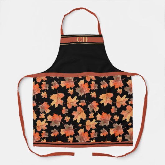 Fall Maple-Blätter Umblenddruckschwarz Monogramm Schürze (Vorderseite)