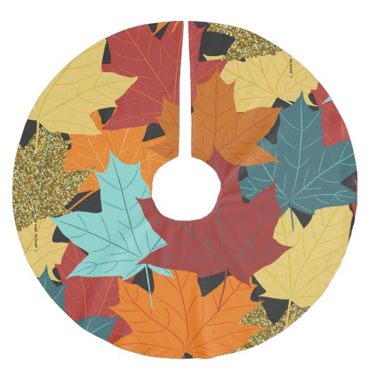 Fall Maple Blätter Vintag Illustration Polyester Weihnachtsbaumdecke (Vorderseite)