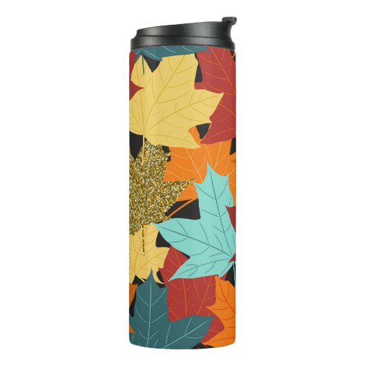 Fall Maple Blätter Vintag Illustration Thermosbecher (Nach links gedreht)