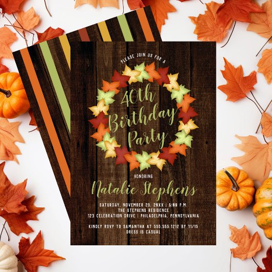 Fall Maple Blätter Wreath Imitate Wood Birthday Pa Einladung