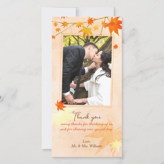 Fall Maple Elegance Hochzeit Danke Foto Card (Vorderseite)