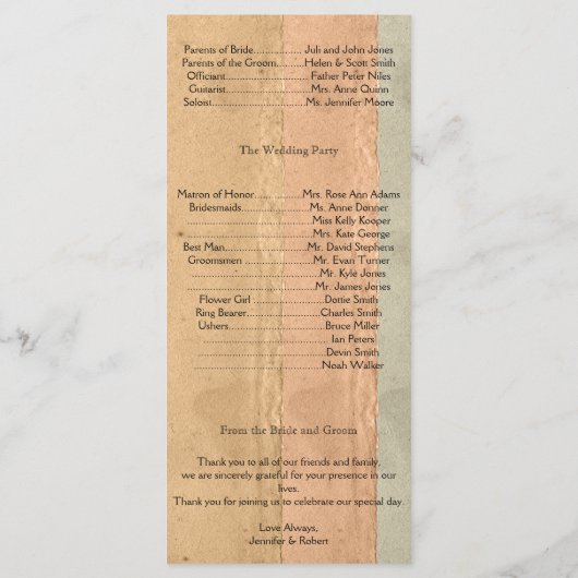 Fall Maple Leaf auf Papier Hochzeitsprogramm Programm (Rückseite)