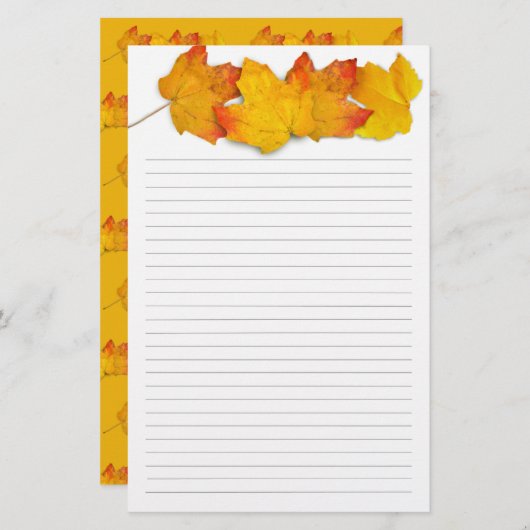 Fall Maple Leaf Border, Lined Writing Paper Briefpapier (Vorne/Hinten)