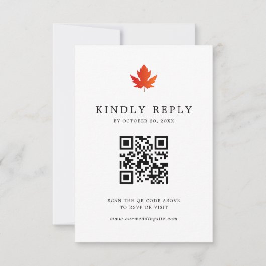 Fall Maple Leaf Einfache QR Code Hochzeit RSVP Karte (Vorderseite)
