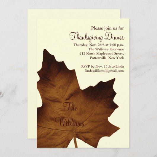 Fall Maple Leaf Erntedank Abendessen Einladung (Vorne/Hinten)