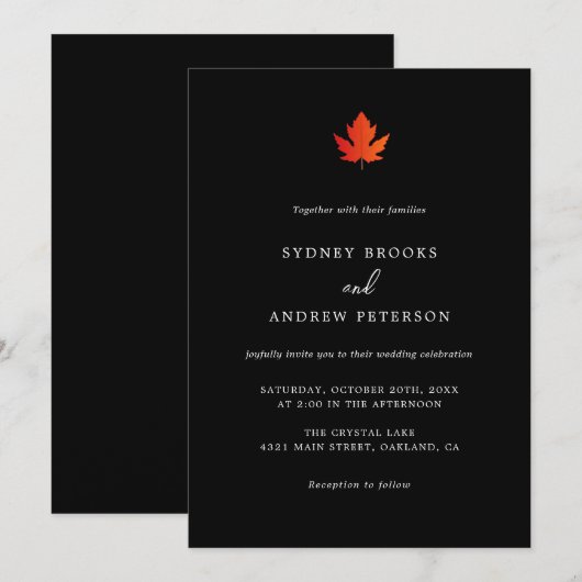 Fall Maple Leaf Moderne Minimalistische Hochzeit Einladung (Vorne/Hinten)