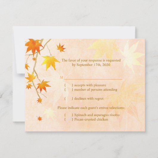 Fall Maple Leaf Wedding Menü UAWG RSVP Karte (Vorderseite)