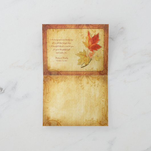 Fall Maple Leaves Wedding Thank You Card Dankeskarte (Innenseite)