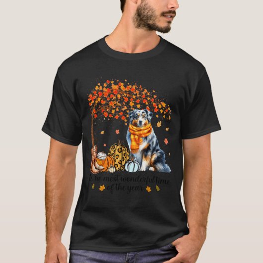 Fall Maple Tree Print Dog Lover Happy Thanksgiving T-Shirt (Vorderseite)