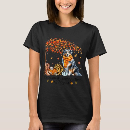 Fall Maple Tree Print Dog Lover Happy Thanksgiving T-Shirt (Vorderseite)