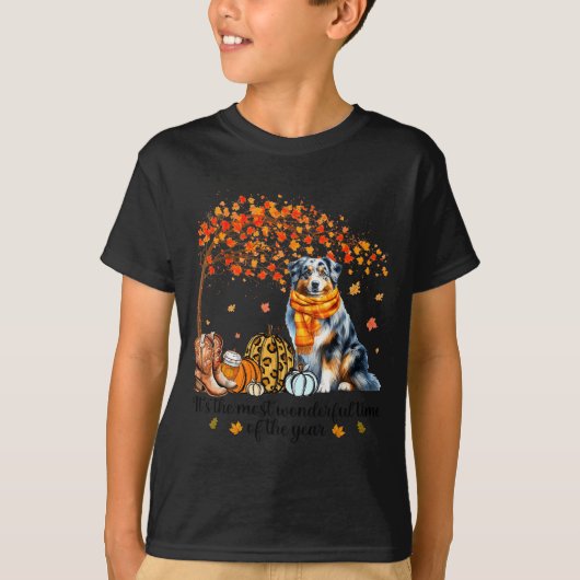 Fall Maple Tree Print Dog Lover Happy Thanksgiving T-Shirt (Vorderseite)
