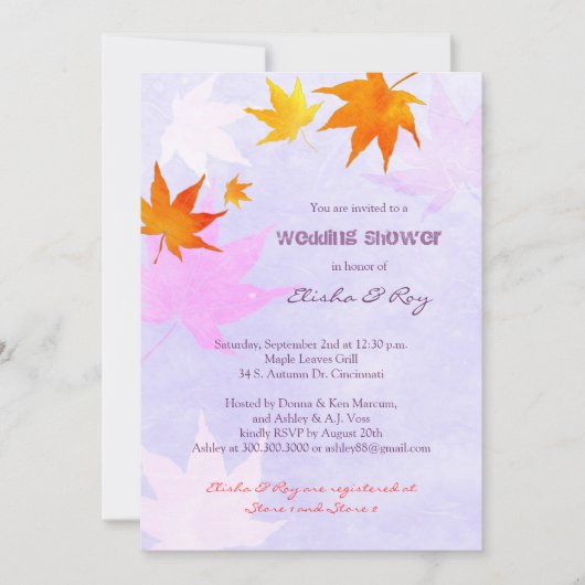 Fall Maple Wedding Couple Dusche Einladung (Vorderseite)