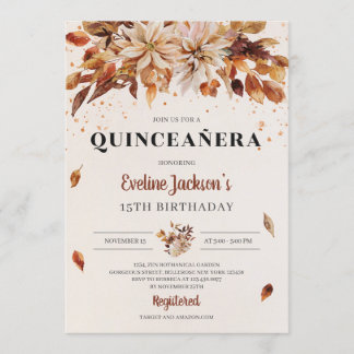 Fall Marigold Orange Blume Boho Quinceanera Einladung