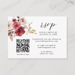 Fall Maroon Beige Pink Floral QR Code Hochzeit RSV Begleitkarte