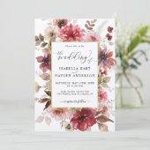 Fall Maroon Blush Gold All in 1 QR Code Hochzeit Einladung (Stehend Vorderseite)