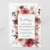 Fall Maroon Blush Gold All in 1 QR Code Hochzeit Einladung (Vorne/Hinten)