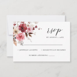 Fall Maroon Blush Rustic Floral Wedding RSVP
