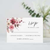 Fall Maroon Blush Rustic Floral Wedding RSVP (Stehend Vorderseite)