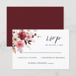 Fall Maroon Blush Rustic Floral Wedding RSVP Karte